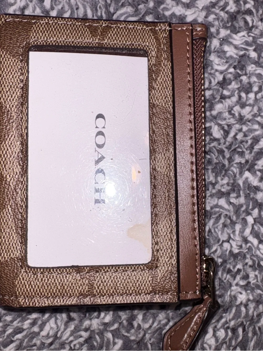 Coach Brown Signature Zip Card Case & Key Holder with Gold Logo